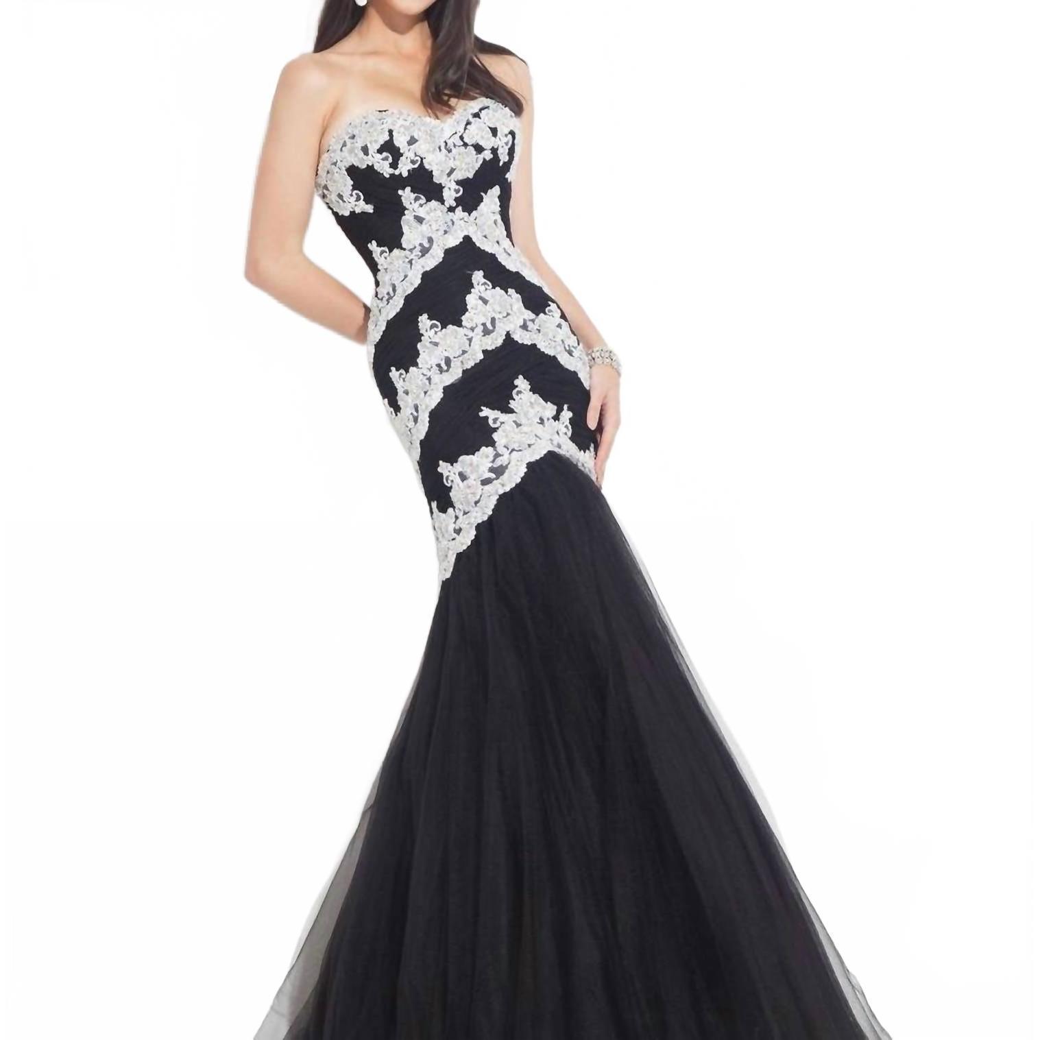 New Rachel Allan Strapless Soft Tulle Mermaid Gown In Black/White